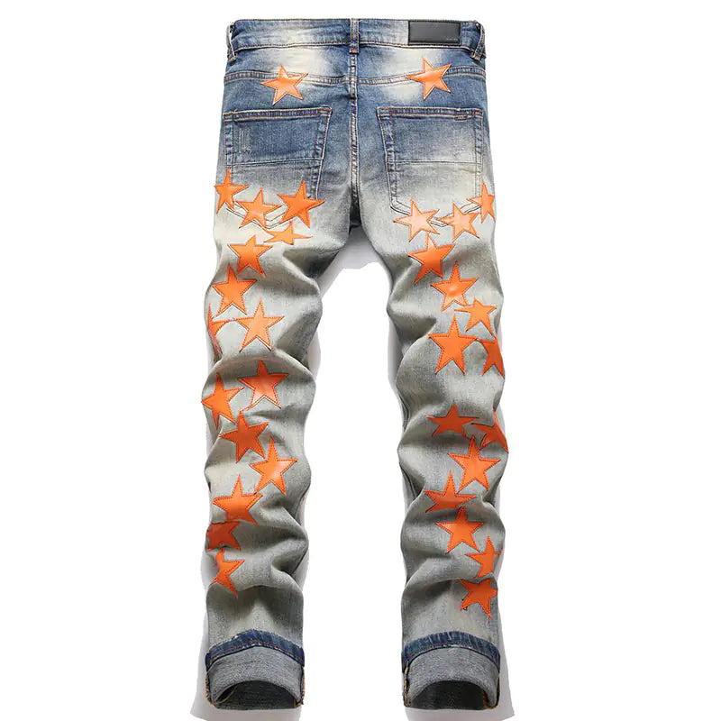 High Street Orange Star Embroidery Jeans