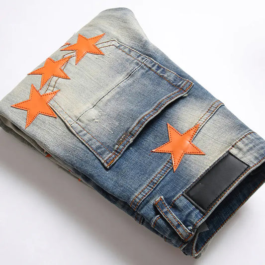 High Street Orange Star Embroidery Jeans