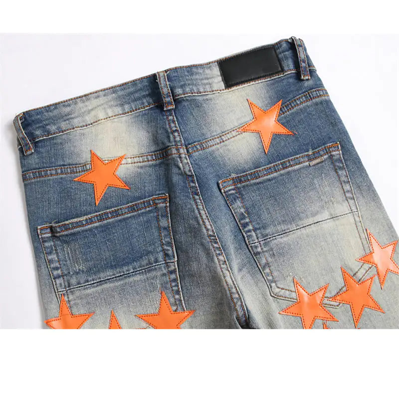 High Street Orange Star Embroidery Jeans