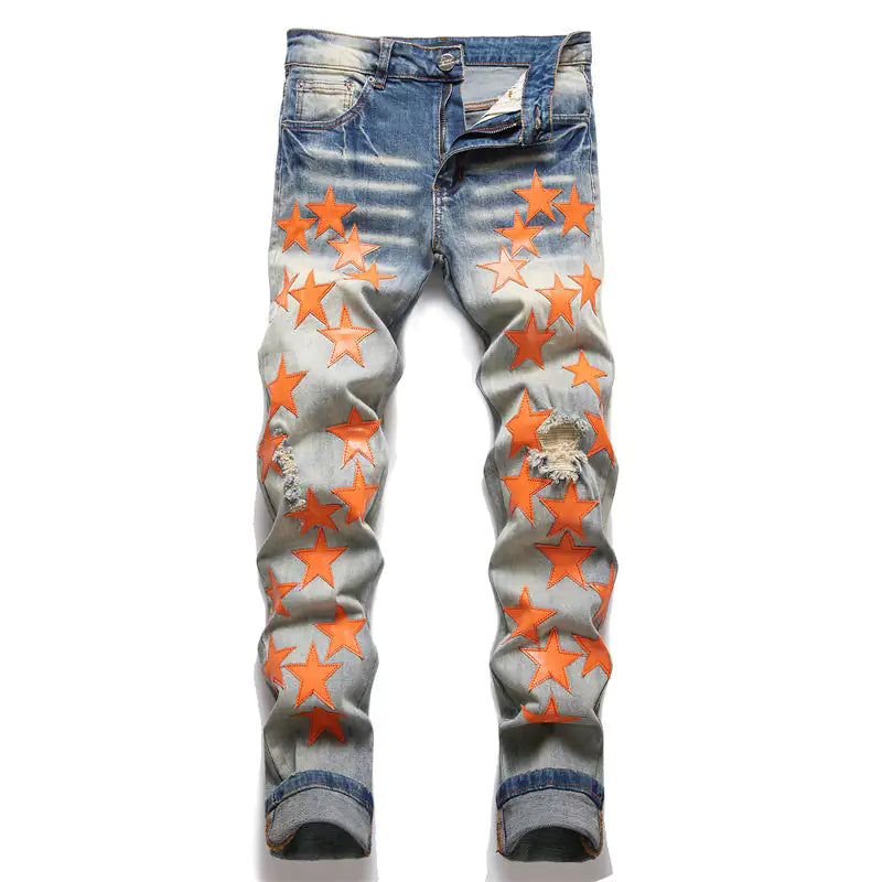 High Street Orange Star Embroidery Jeans